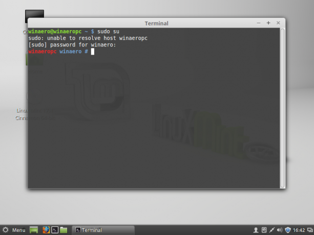 Terminale root di Linux mint