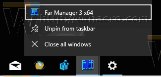 Kontekstni meni aplikacije opravilne vrstice v sistemu Windows 10