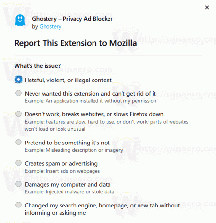Extension de rapport Firefox 68