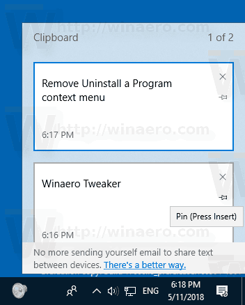 Windows 10 핀 클립보드 기록 항목
