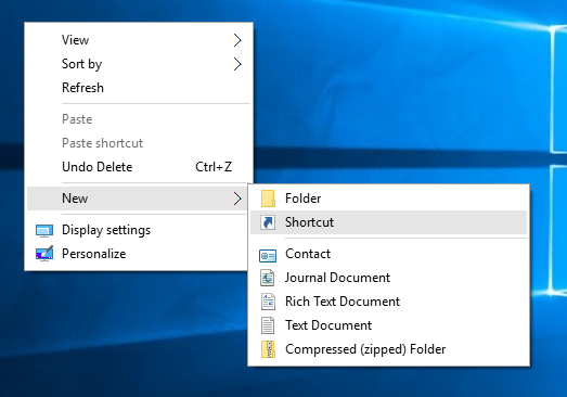 Nouveau menu contextuel des raccourcis de Windows 10