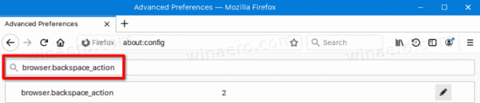„Firefox“ naršyklės „Backspace“ veiksmo parametras