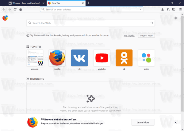 Firefox 57 פתח כרטיסייה חדשה
