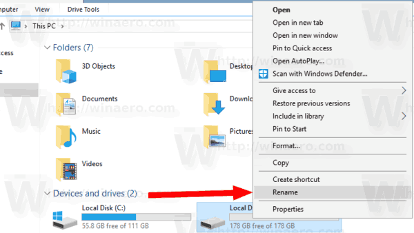 Windows 10 Zmień etykietę dysku na tym komputerze 2