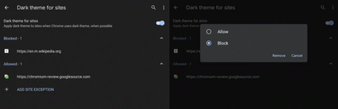 Setări pentru tema întunecată Chrome Android pe site