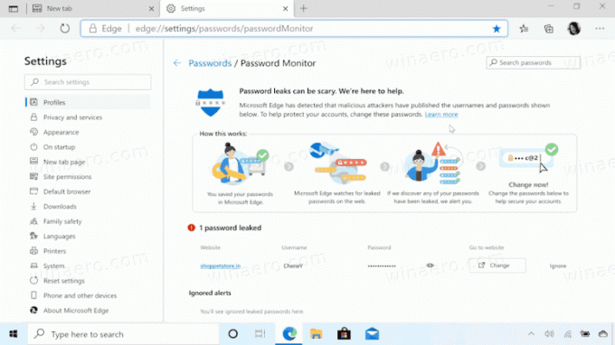 Monitoraggio password Microsoft Edge