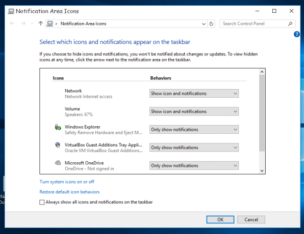 Dialogové okno starých ikon oznámení systému Windows 10