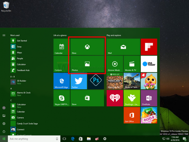 Išvalytos „Windows 10“ tiesioginės plytelės