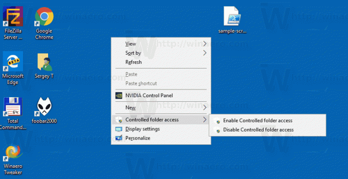 Kontekstmeny for kontrollert mappe Windows 10 