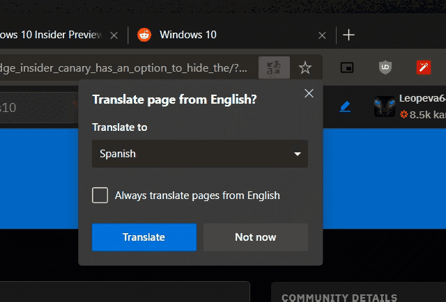 Microsoft Edge Chromium Translator indstillinger 1