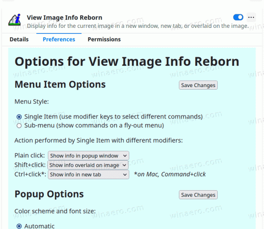 Просмотр настроек дополнения Reborn Image Info