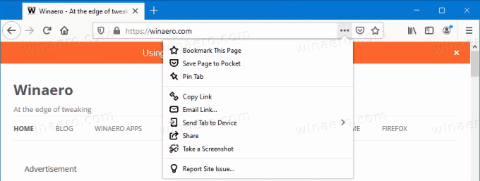 Pagina-acties met screenshot in Firefox