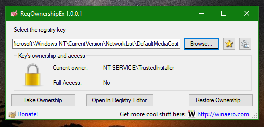 Windows 10 noklusējuma reģistra atļaujas