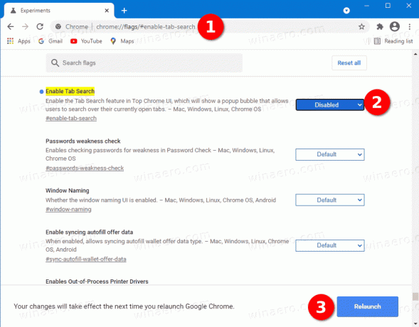 Dezactivați butonul Filele de căutare în Chrome
