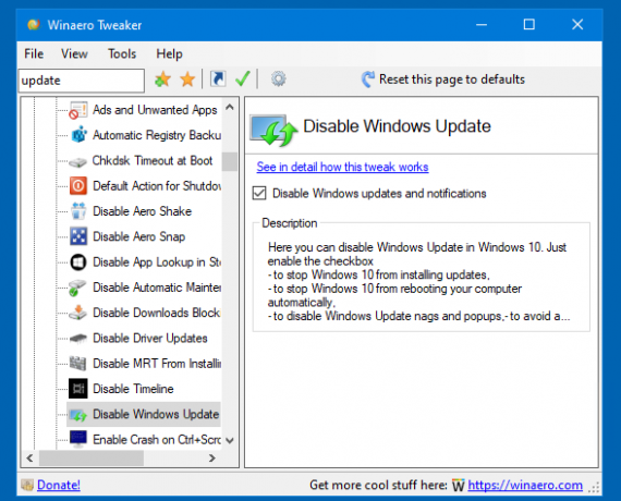 Winaero Tweaker 0.16.1 Inaktivera uppdateringar