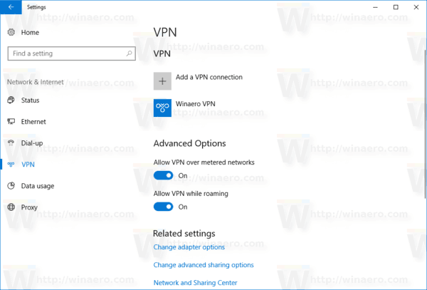 Lista połączeń VPN Windows 10