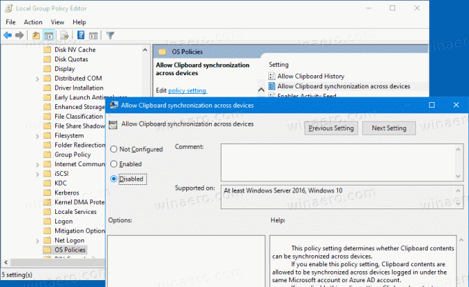 Groepsbeleid Klembordsynchronisatie op verschillende apparaten in Windows 10