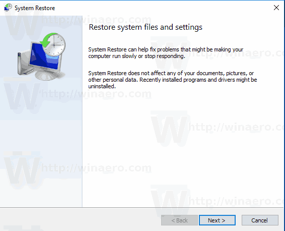 Windows 10 Uruchom przywracanie systemu Rstrui