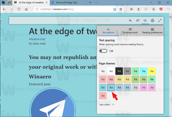 Windows 10 Edge lasīšanas skata motīva maiņa