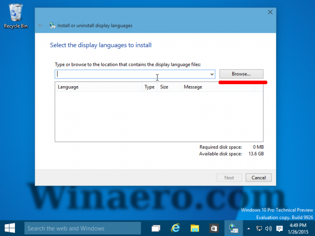 დაათვალიერეთ ენა CAB Windows 10