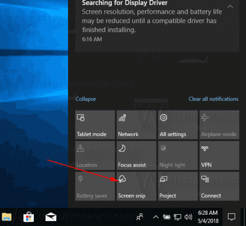 Windows 10 Screen Snip művelet gomb