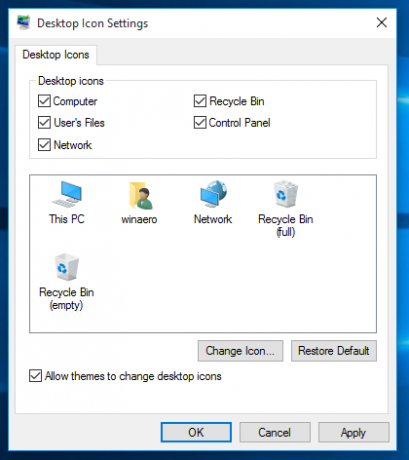 Установите флажки для значков на рабочем столе Windows 10