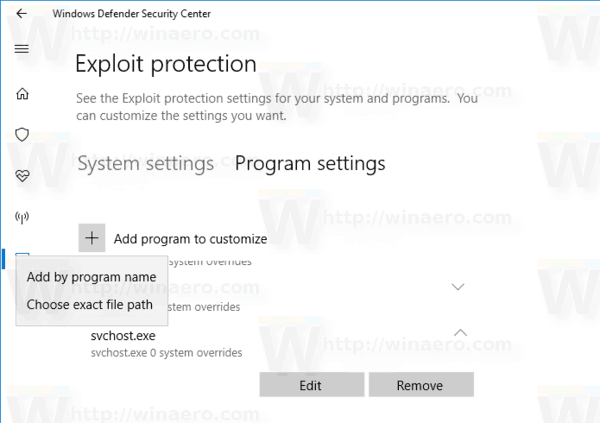 Windows 10 Exploit Protection Adăugați un program nou 