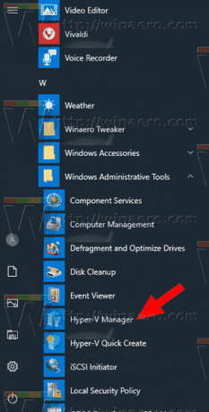 „Windows 10“ atidarykite „HyperV Manager“.