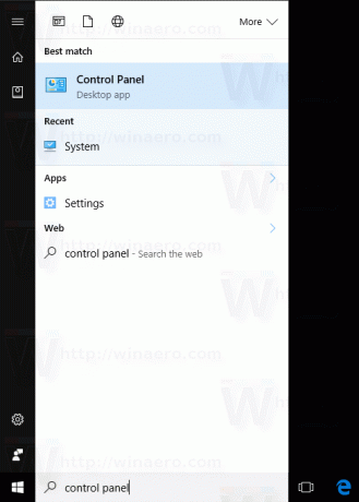 Windows 10 검색에서 제어판 열기