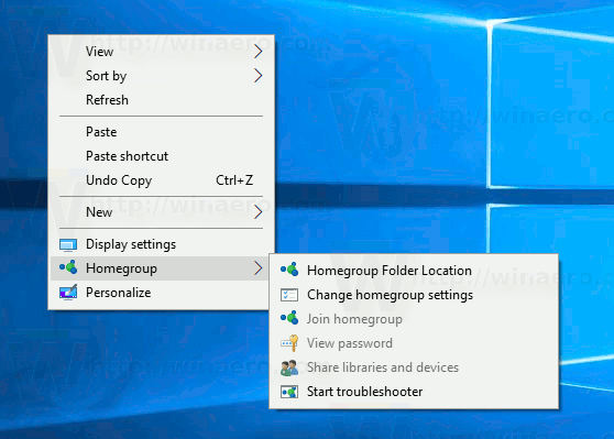 Windows 10:n kotiryhmän kontekstivalikko