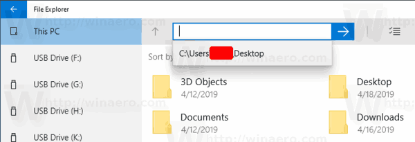 UWP File Explorer -osoitetekstiruutu