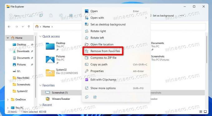Uklonite favorite s kuće u Windows 11 File Exploreru