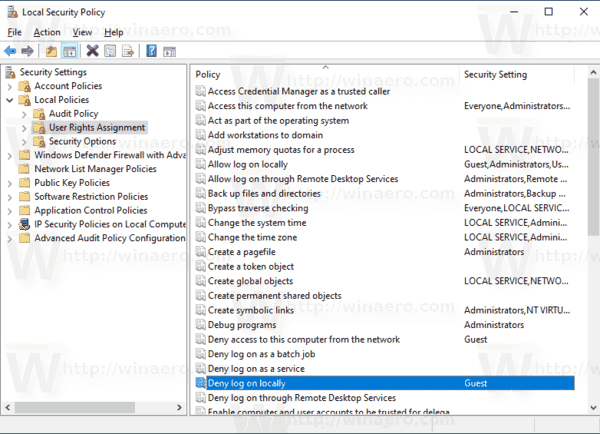 Windows 10 Secpol Keela kohalik sisselogimine 1