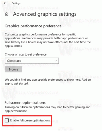 Windows 10 Απενεργοποιήστε τις βελτιστοποιήσεις πλήρους οθόνης