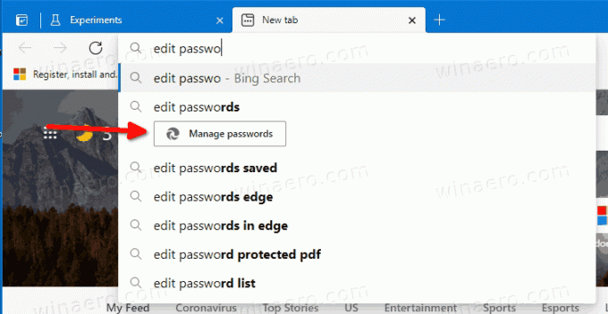 MicrosoftEdgeパスワードの編集クイックアクション