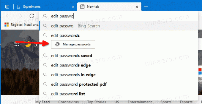 Action rapide de modification du mot de passe Microsoft Edge