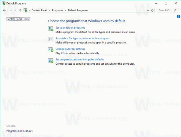 Pasirinkite Numatytųjų programų valdymo skydelį