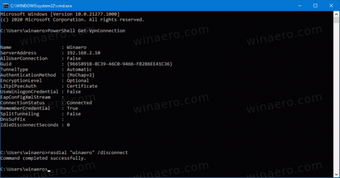 Windows 10 Disconnet VPN with Rasdial