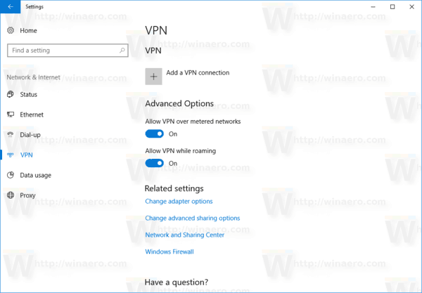 VPN-indstillinger Windows 10
