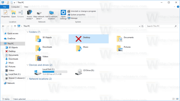 Windows 10 მორგებული ხატულა დესკტოპის საქაღალდისთვის ამ კომპიუტერში