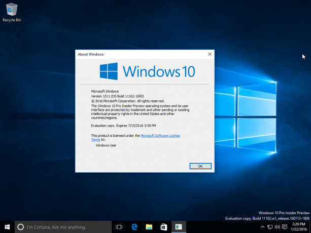 Windows 10 inşa 11102 winver
