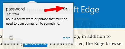 Icona dell'altoparlante della definizione di Microsoft Edge Lookup