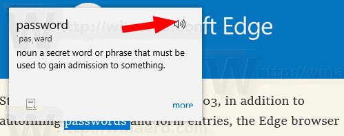 Microsoft Edge Lookup Definition Högtalarikon