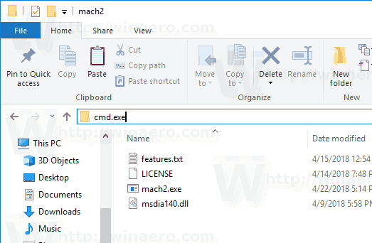 Windows 10 tippige aadressiribale Cmd
