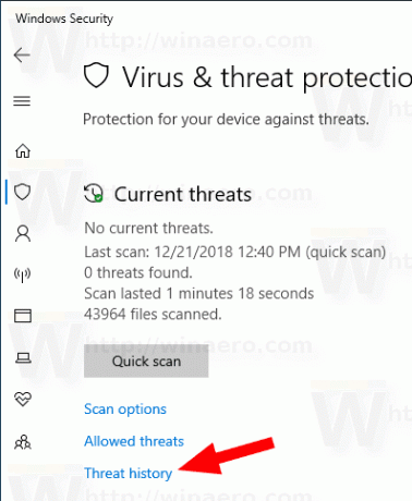 Povijest prijetnji sustava Windows 10