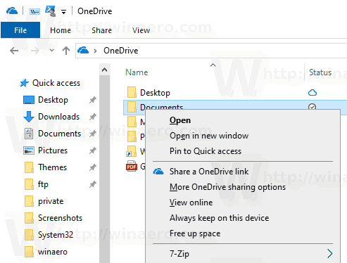 Comandi aggiuntivi di Windows 10 Onedrive