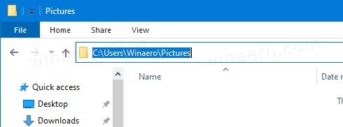 แถบที่อยู่ของ Windows 10 File Explorer แบบเต็มเส้นทาง