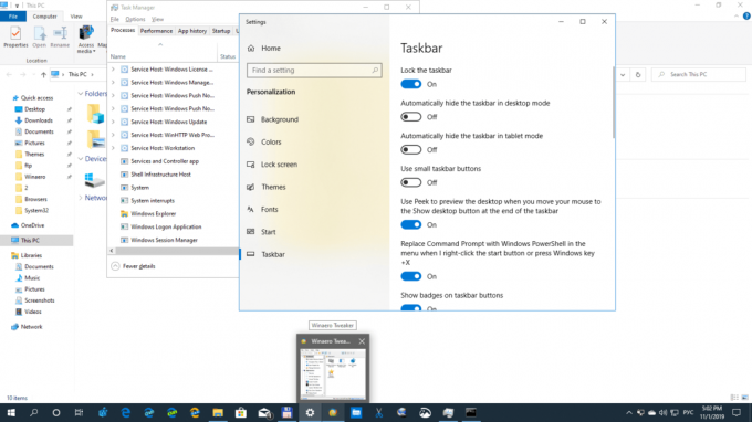Windows 10 სამუშაო ზოლის მინიატურების დესკტოპის ფანჯრის გადახედვა გამორთულია