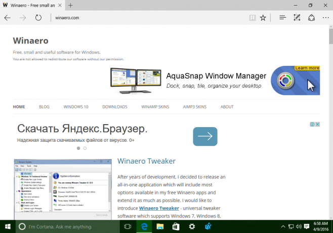Windows 10 Edge en cours d'exécution