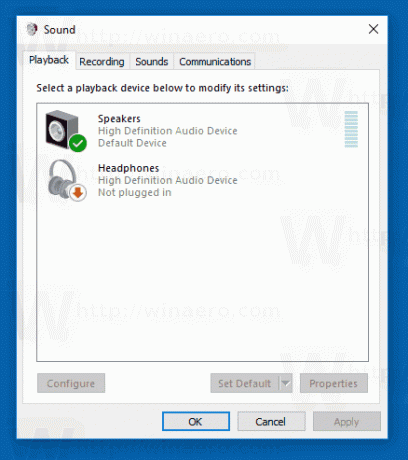Windows 10 klasický zvukový aplet